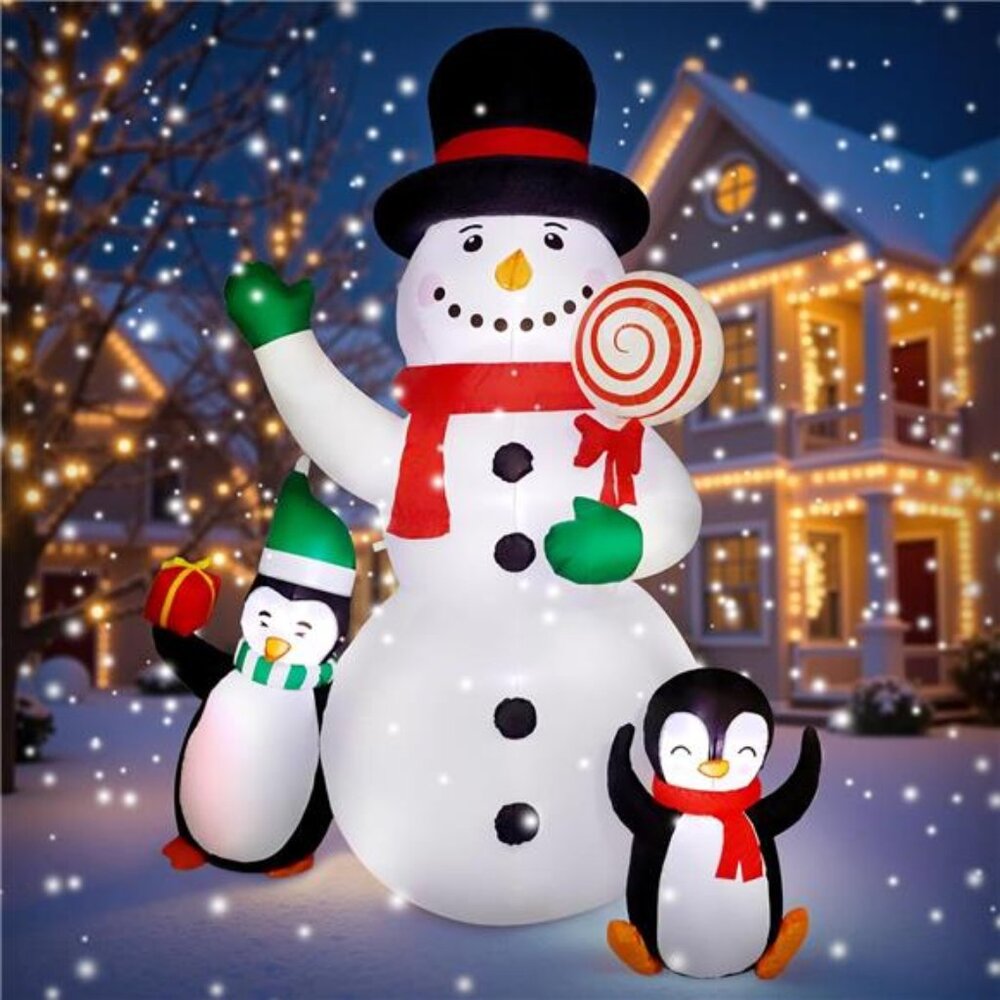 8 FT Christmas Inflatable Decorations,Outdoor Snowman with Penguins Blow Up
